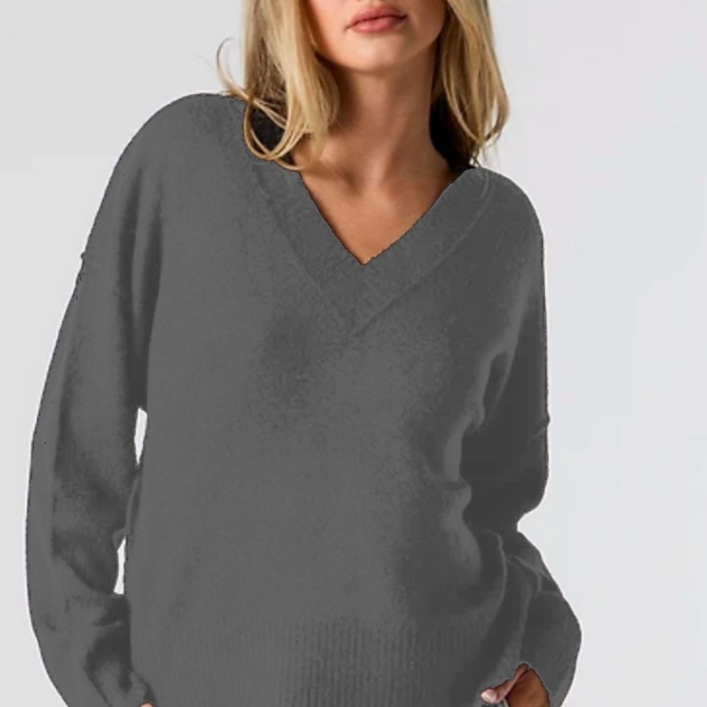 Zara Knits Gray Cozy V-Neck Sweater